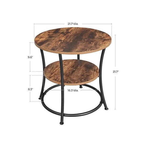 Side Table， Round End Table with 2 Shelves， Living Room， Bedroom， Easy Assembly， Metal， Industrial Design， Rustic Brown