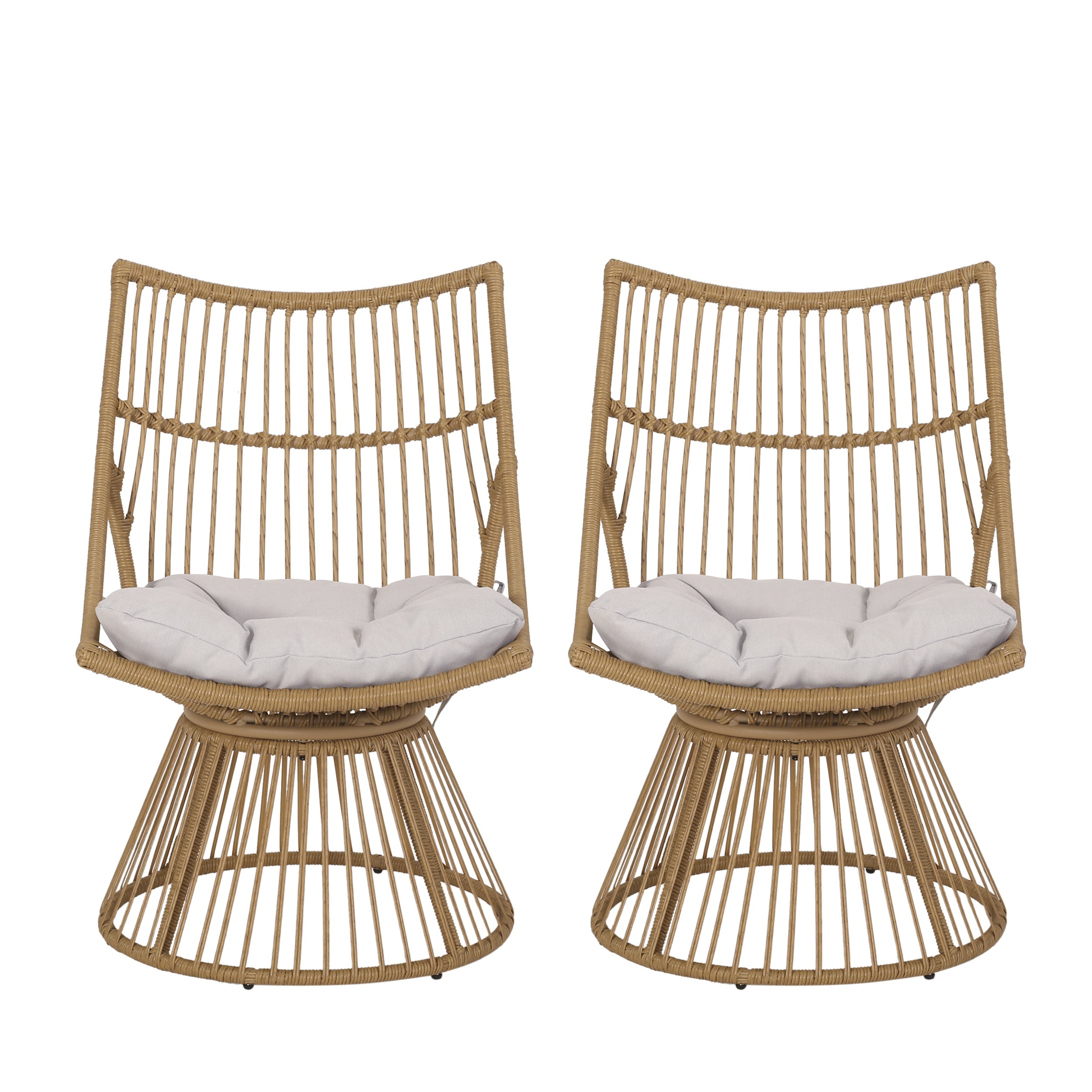 Apulia Outdoor Wicker High Back Lounge Chairs with Cushion, Set of 2, Light Brown and Beige