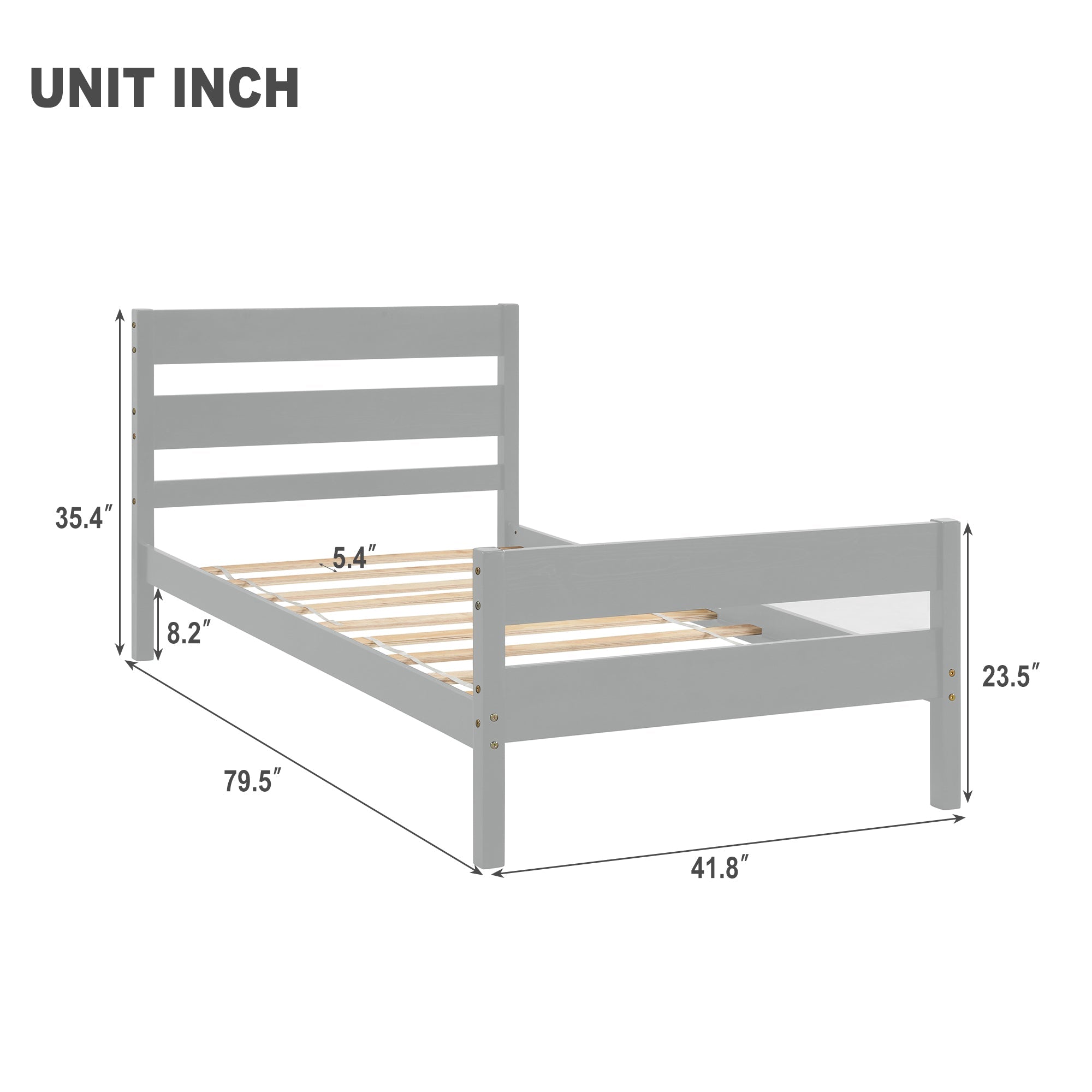 uhomepro Twin Bed Frame No Box Spring Needed, Wood Platform Bed Frame with Headboard and Footboard, Strong Wooden Slats, Twin Bed Frames for Kids, Adults, Modern Bedroom Furniture, Gray