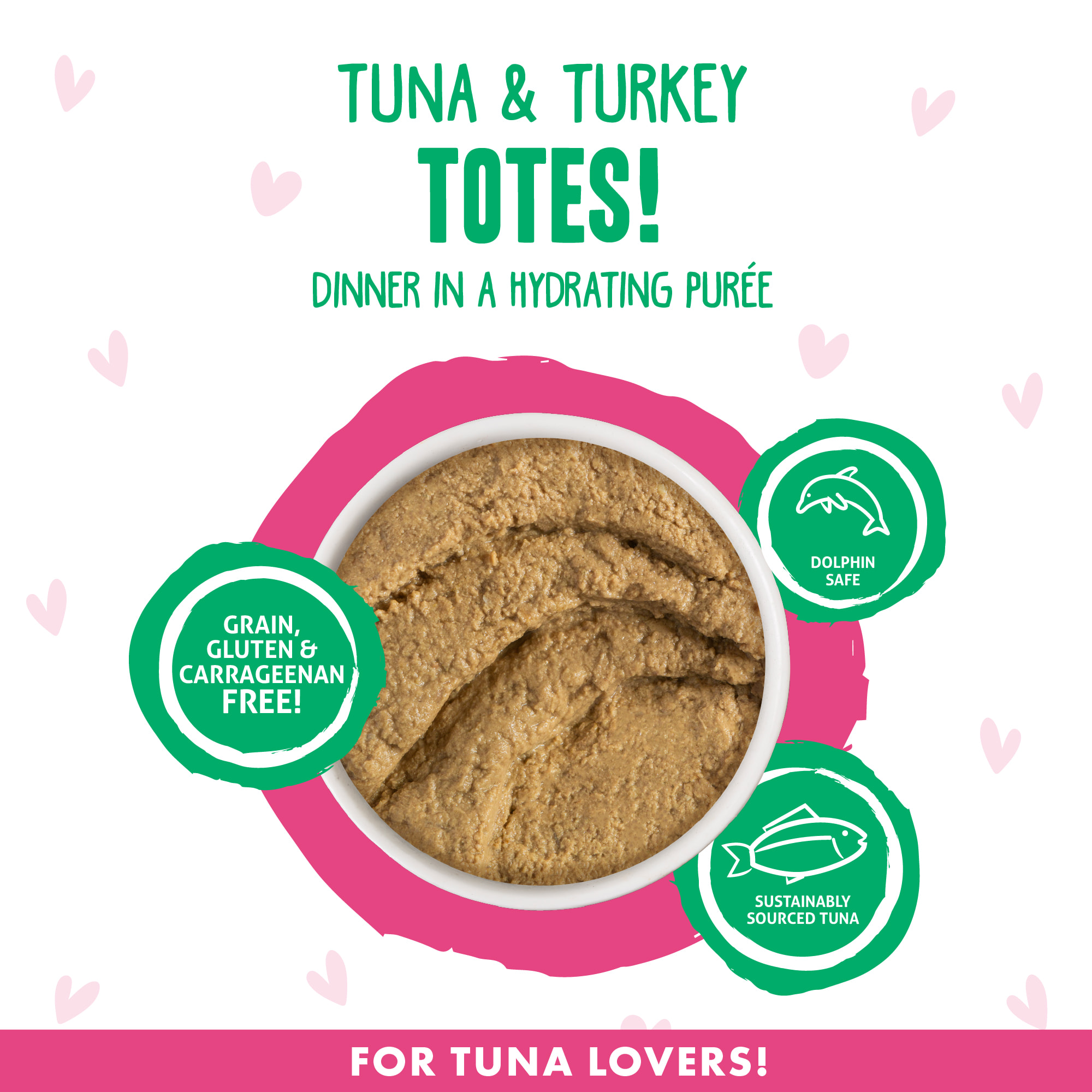 B.F.F. P.L.A.Y. Totes! Tuna  Turkey Dinner in a Hydrating Puree Wet Cat Food， 3 oz.， Case of 12