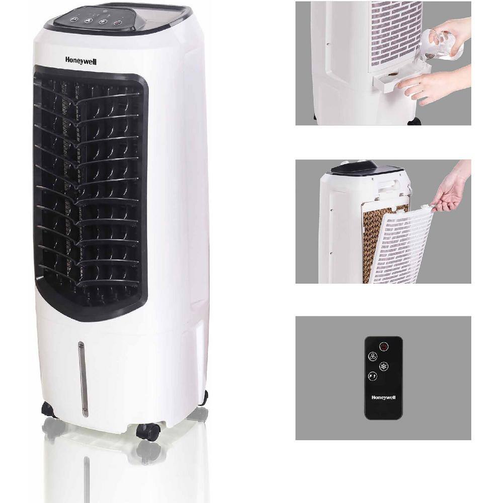 Honeywell 194 CFM 3-Speed Portable Evaporative Cooler Quiet Low Energy Compact Spot Fan and Humidifier in White TC10PEU