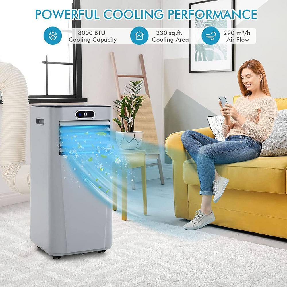 Gymax 3-in-1 Portable Air Conditioner 8000 BTU AC Unit Air Cooler w24H Timer Grey GYM09595