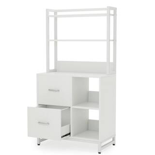 BYBLIGHT Atencio White 2 Drawer File Cabinet With Bookshelf and Printer Stand for Home Office BB-C0643XL