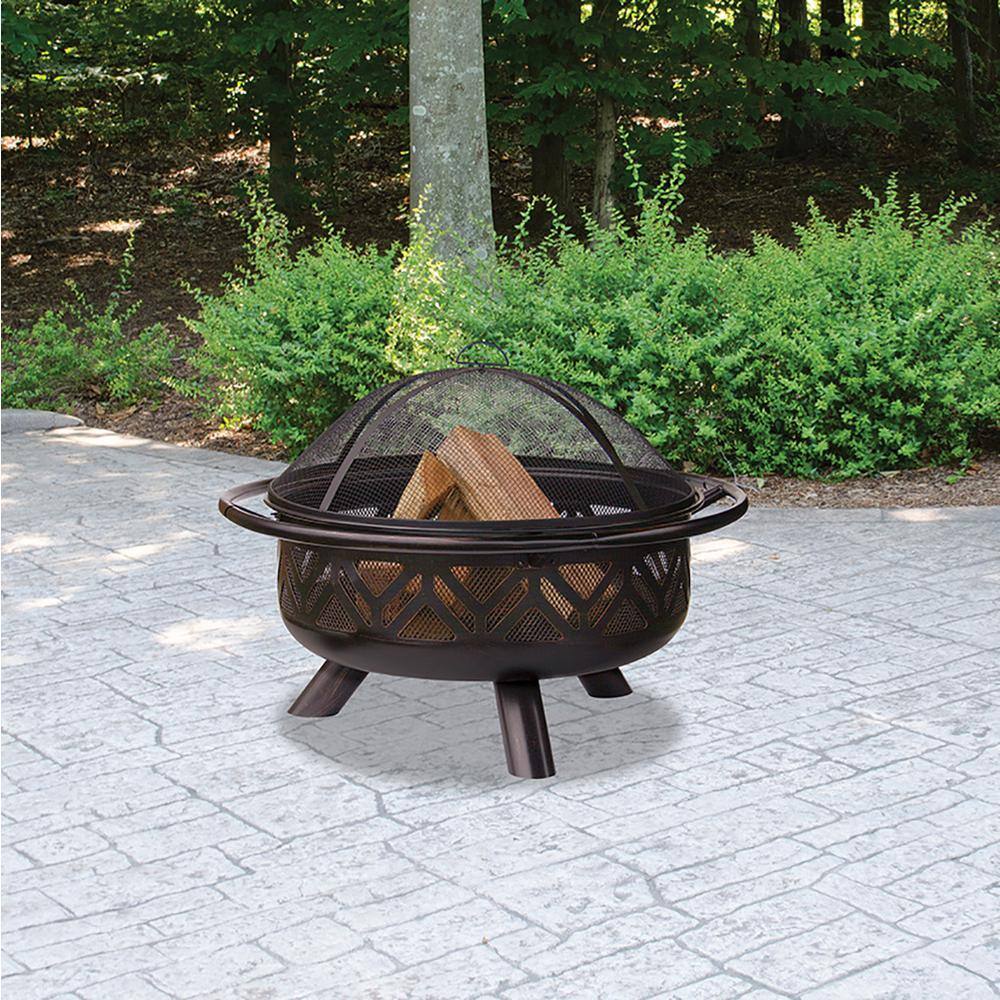 Endless Summer 30 in. D Oil Rubbed Bronze Finish Geometric Design Wood Burning Fire Pit WAD1009SP