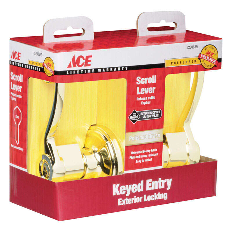 Ace Scroll Polished Brass Entry Lockset 1-3/4 in.