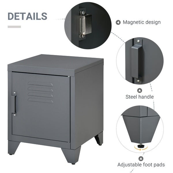 HOMCOM Industrial End Table， Living Room Side Table with Locker-Style Door and Adjustable Shelf - 15.75