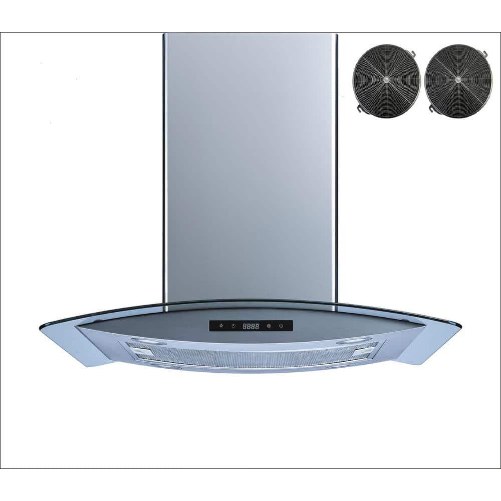 Winflo 30 in 475 CFM Convertible Island Mount Range Hood in Stainless Steel and Glass with Touch Control and Carbon Filters