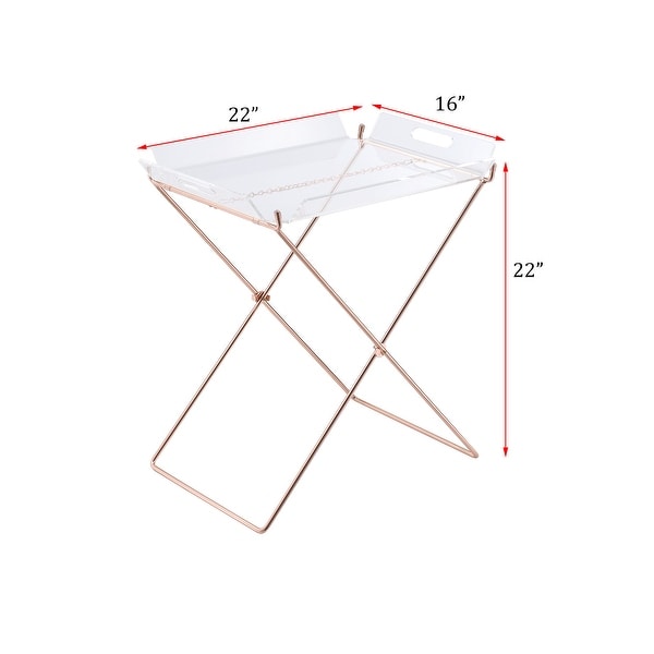 Tray Table， Clear Acrylic Tray and X-Shape Copper Base