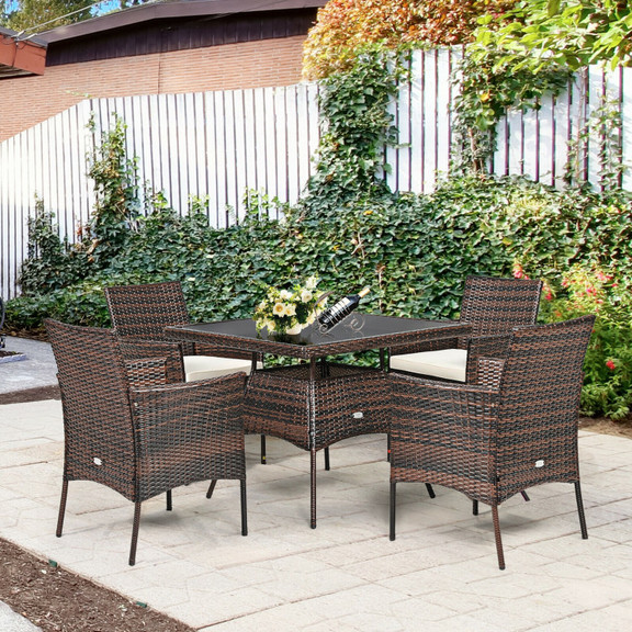 Costway 75483129 5 Pieces Patio Rattan Dining Furn...