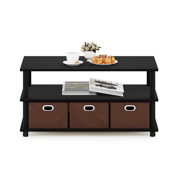 Furinno Frans Turn-N-Tube Coffee Table with Bin Drawers， French Oak Grey/Black/Black