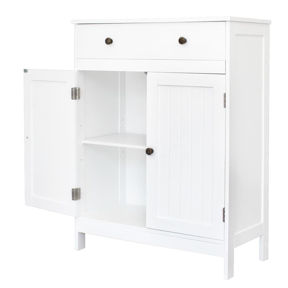 Zimtown White Wooden 2-Door Bathroom Cabinet Storage Organizer with 2 Shelves& 1 Drawer Free Standing