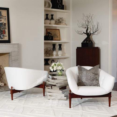 Luxe Mid Century Modern White Leather Club Chair  Round Barrel Minimalist Retro   Midcentury   Armchairs And Accent Chairs   by My Swanky Home  Houzz