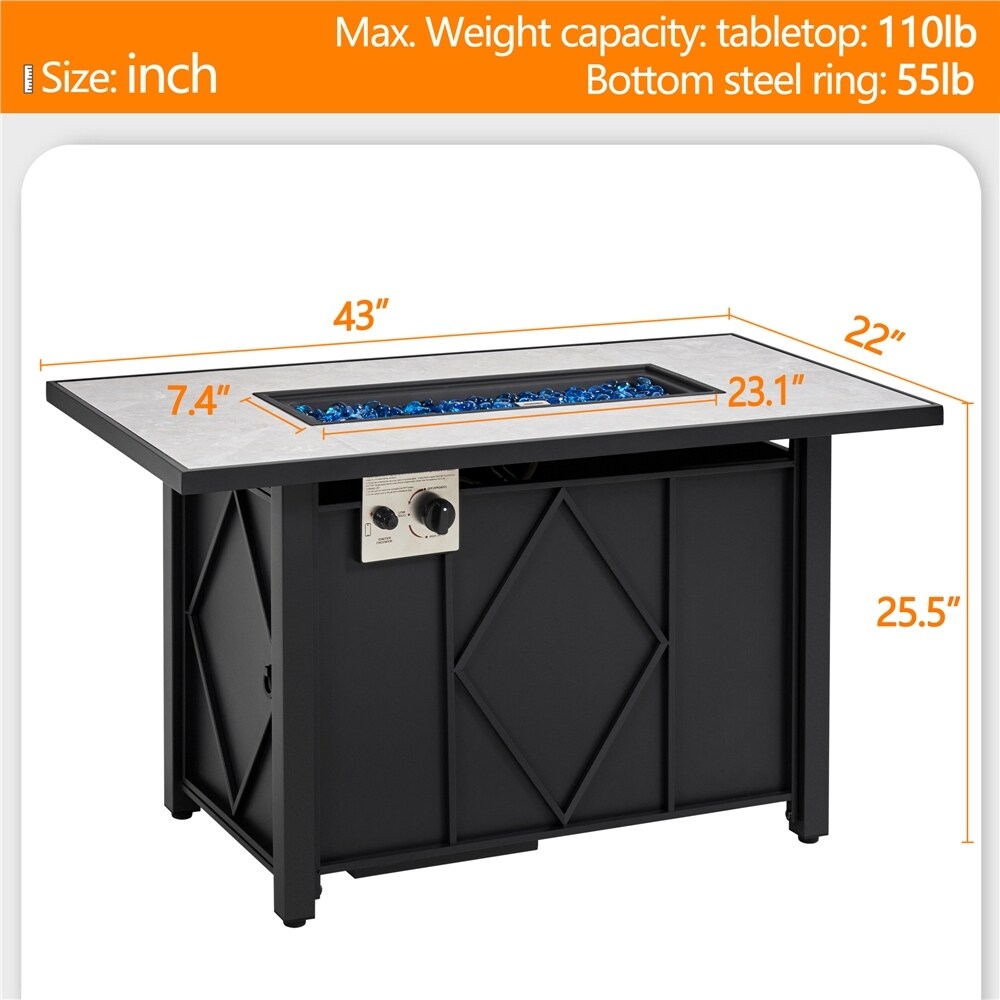 Yaheetech 43in Propane Fire Pit with Ceramic Tabletop Steel Base