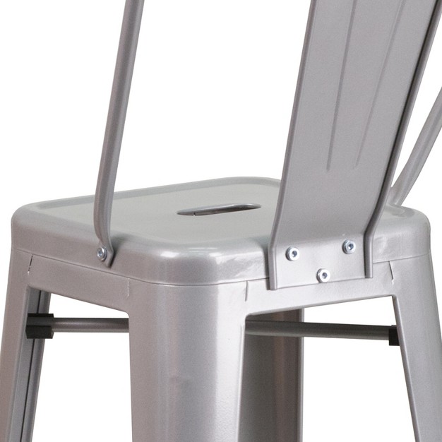 Emma And Oliver Commercial Gradeh Silver Metal Indoor outdoor Barstool With Back