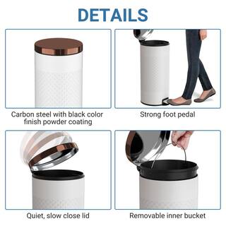 Innovaze 8 Gal.30 l White Metal Round Shape Step-on Trash Can with Diamond body design for Kitchen MGCS-AP2101