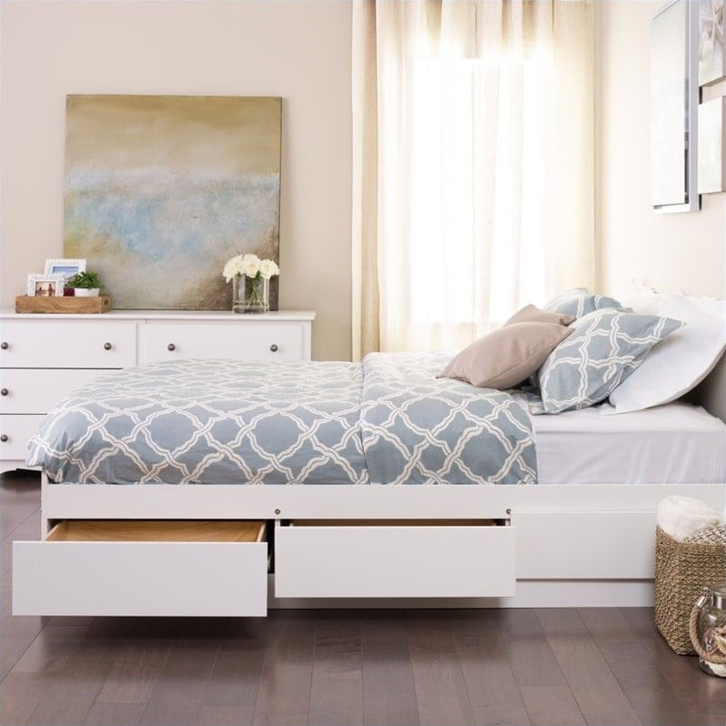 Kingfisher Lane Queen Wood Platform Storage Bed in White