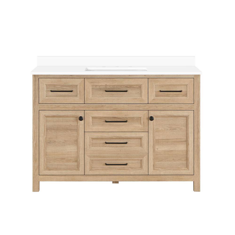 Home Decorators Collection Hanna 48 in. W x 19 in. D x 34.50 in. H Freestanding Bath Vanity in Weathered Tan with White Engineered Stone Top Hanna 48WT