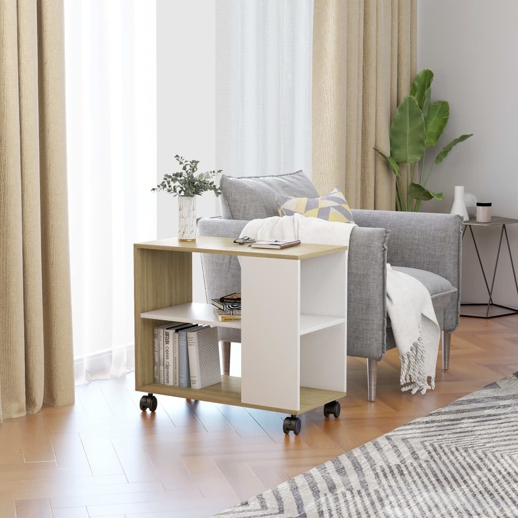 vidaXL Side Table White and Sonoma Oak 27.6