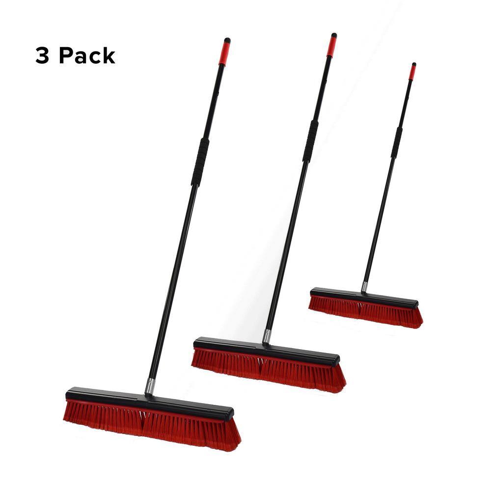 Alpine Industries 18 in. Red Indoor Smooth Surface 2-in-1 Squeegee Push Broom ((3-Pack)) 4600-18-2-3