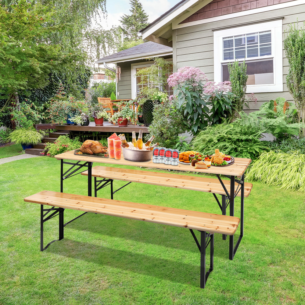 Picnic Combo 3Pcs Set， 5.8Ft Wood Table And Bench Set，Capacity Up To 6 People