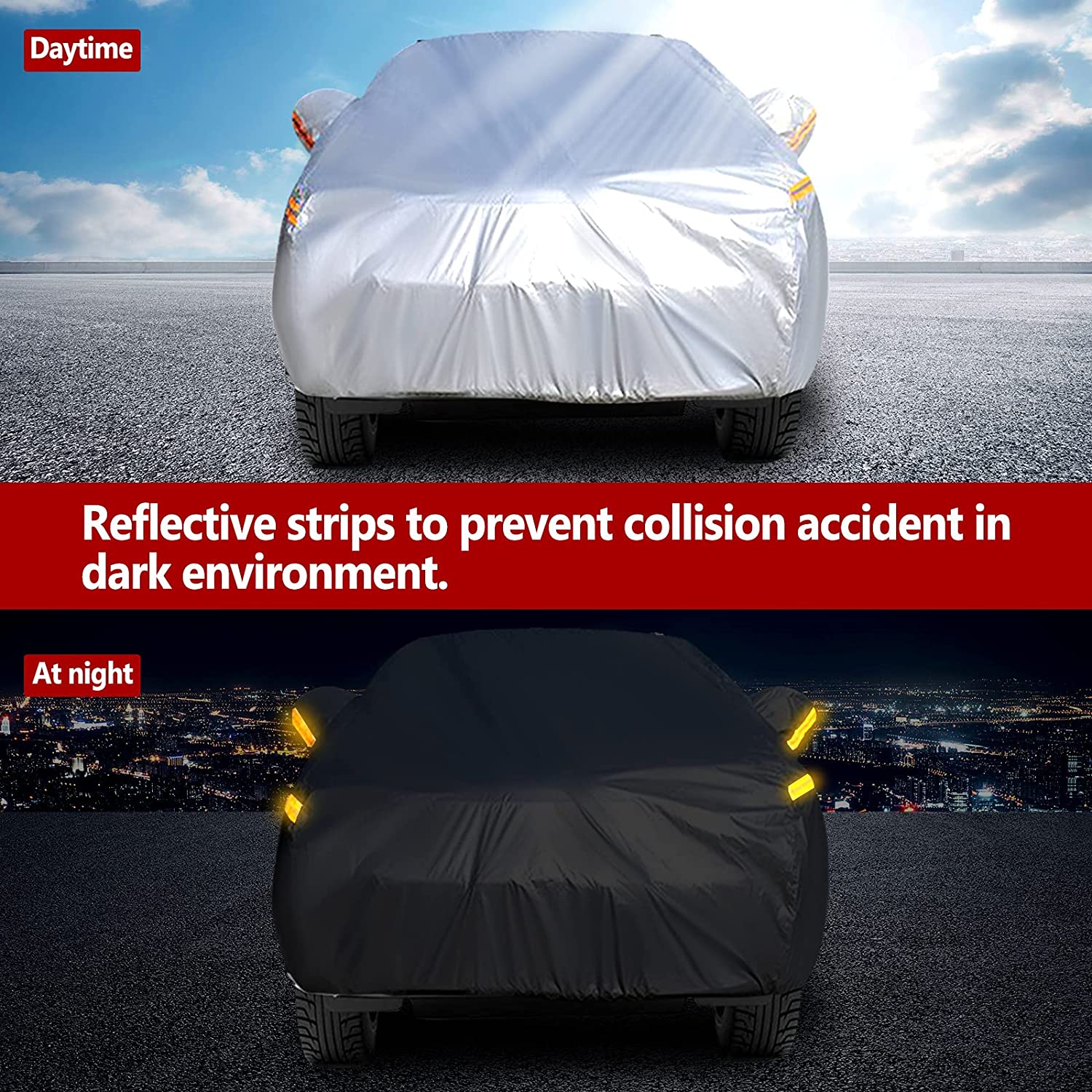 NEVERLAND Car Cover Waterproof All Weather Protection with Zipper Cotton Outdoor Full Cover Rain Sun UV Proof for Automobiles Universal Fit for SUV