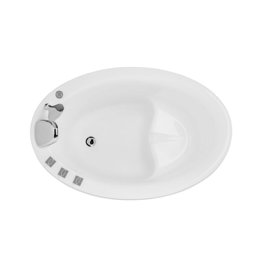 Empava 59 in. Left Drain Acrylic Oval Freestanding Flatbottom Air Bath Bathtub in White EMPV-59JT011