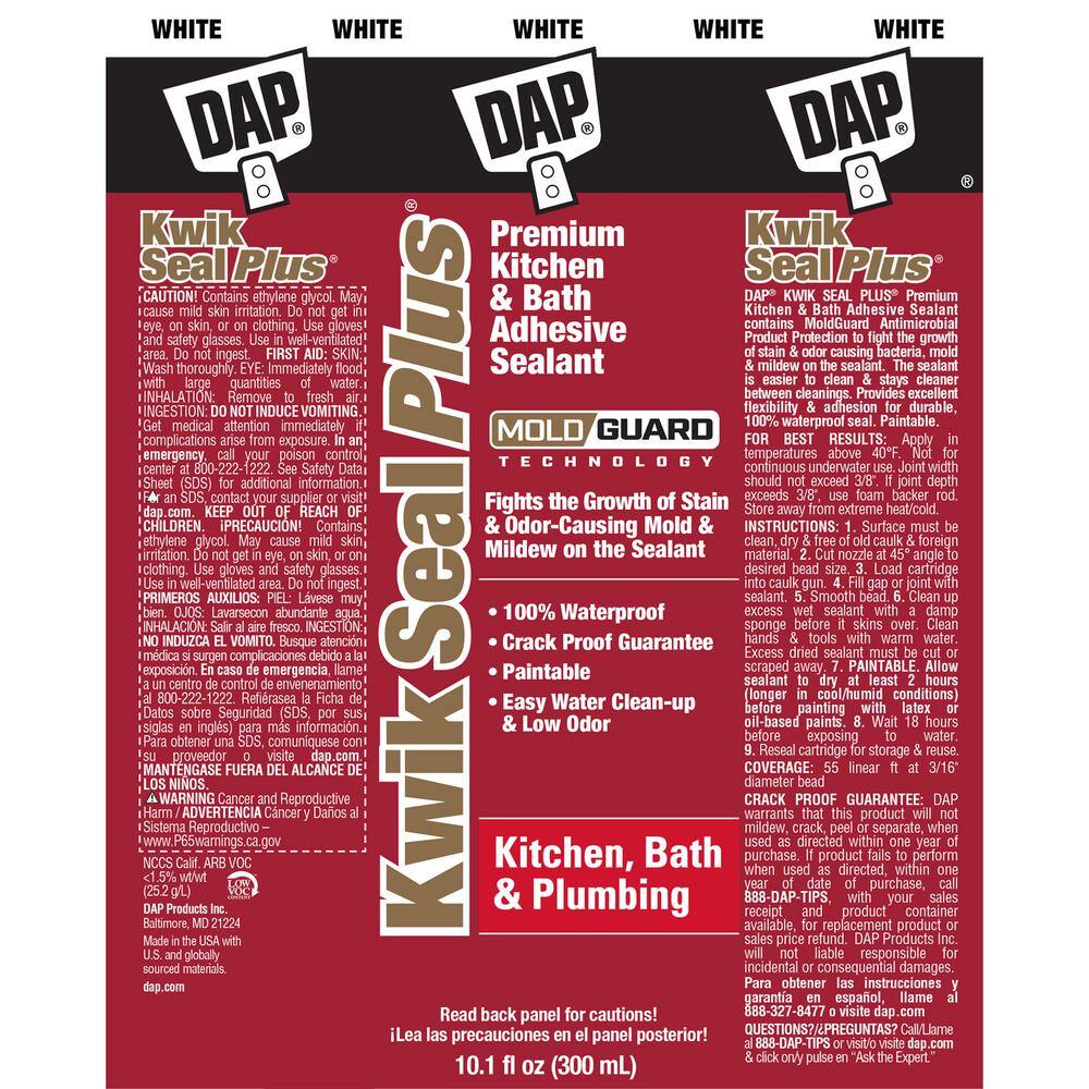 DAP Kwik Seal Plus 10.1 oz. White Premium Kitchen and Bath Siliconized Caulk (2-Pack) 18510