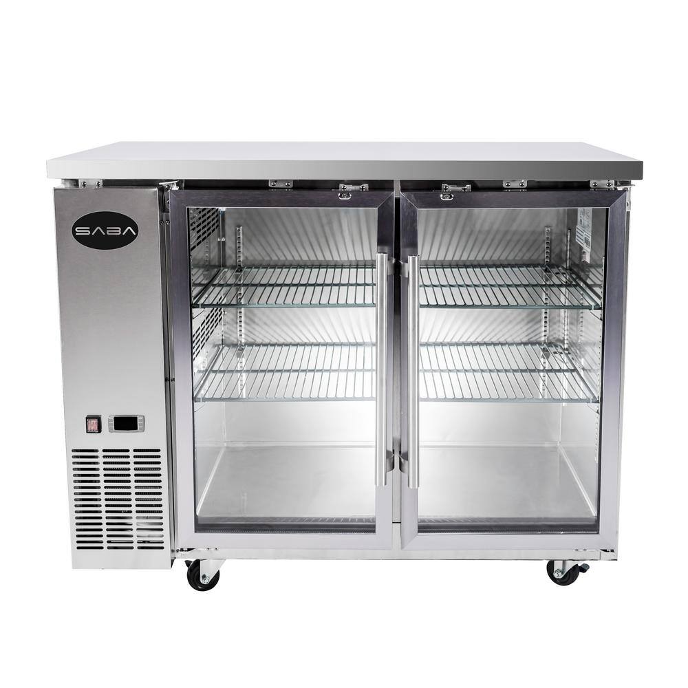 SABA 48 in. W 11.8 cu. ft. Commercial Under Back Bar Cooler Refrigerator with Glass Doors in Stainless Steel SBB-24-48GSS