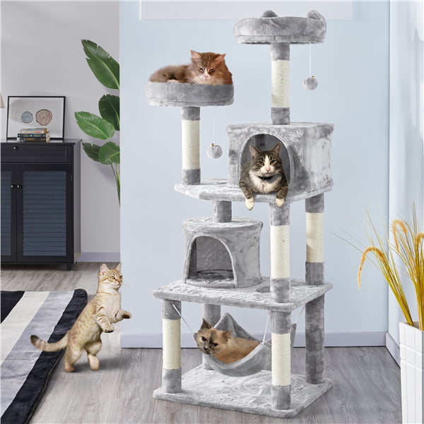 Topeakmart 62.2''H Multi Level Cat Tree Tower with Condos Foam-Padded Perches， Light Gray