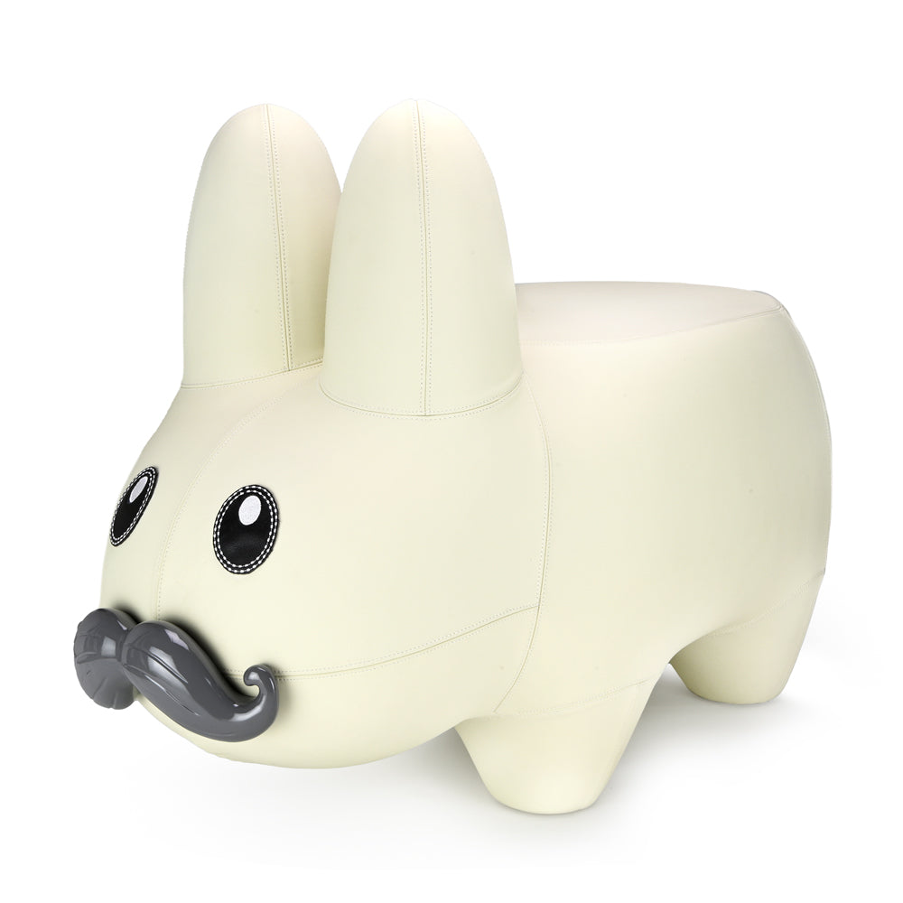 Leather Happy Labbit Stool by Frank Kozik - Virgin White Edition