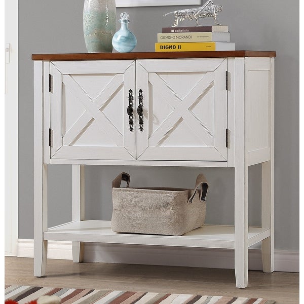 35'' Solid Wood Buffet Sideboard Console Table with Bottom Shelf and 2-Door Cabinet， Farmhouse Entryway Table Side Table