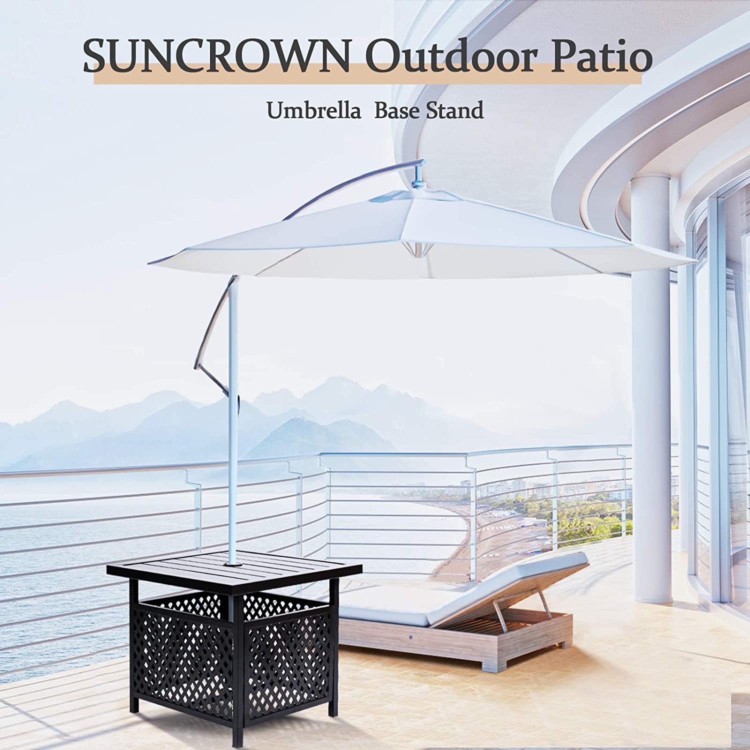 SUNCROWN Patio Umbrella Base Stand Outdoor Square Metal Table with Umbrella 1.57" Hole 300 lb Black