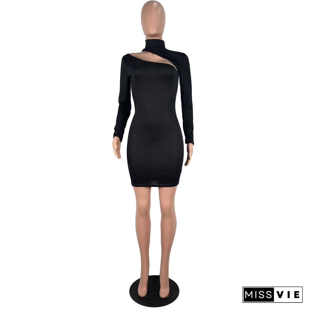 Hollow Out Long Sleeve Breathable Pit Strip Dress