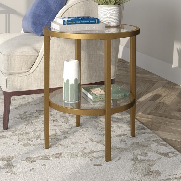 Hera 19.63'' Wide Round Side Table with Clear Glass Shelf