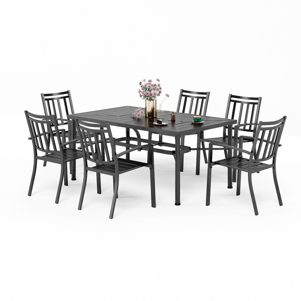 7/9 Pieces Patio Dining Set with E coating 8 Metal Stackable Chairs and 1 Expandable Rectangle Table