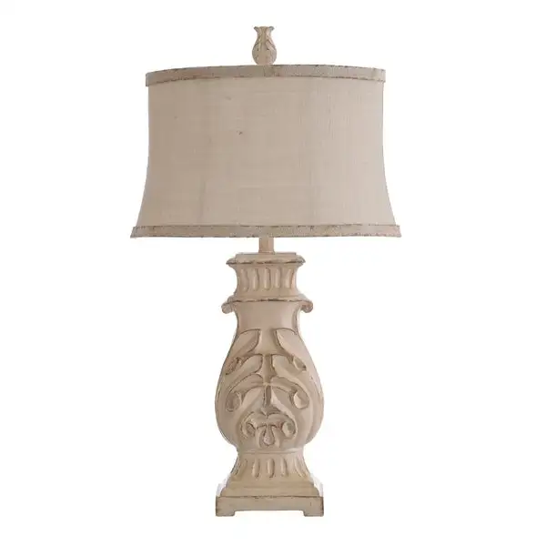 StyleCraft Bokava Distressed Antique White Table Lamp - Beige Softback Fabric Shade