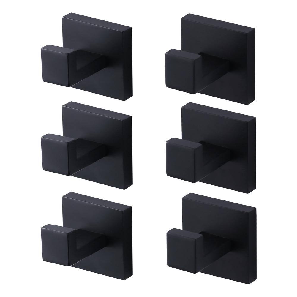 ALEASHA J-Hook Wall Mount Hook RobeTowel Hook in Matte Black 6PCS AL-8J601BX6