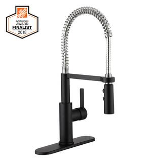 Glacier Bay Statham Single-Handle Coil Spring Neck Kitchen Faucet with TurboSpray in Dual Finish Stainless Steel  Matte Black HD67858-0073