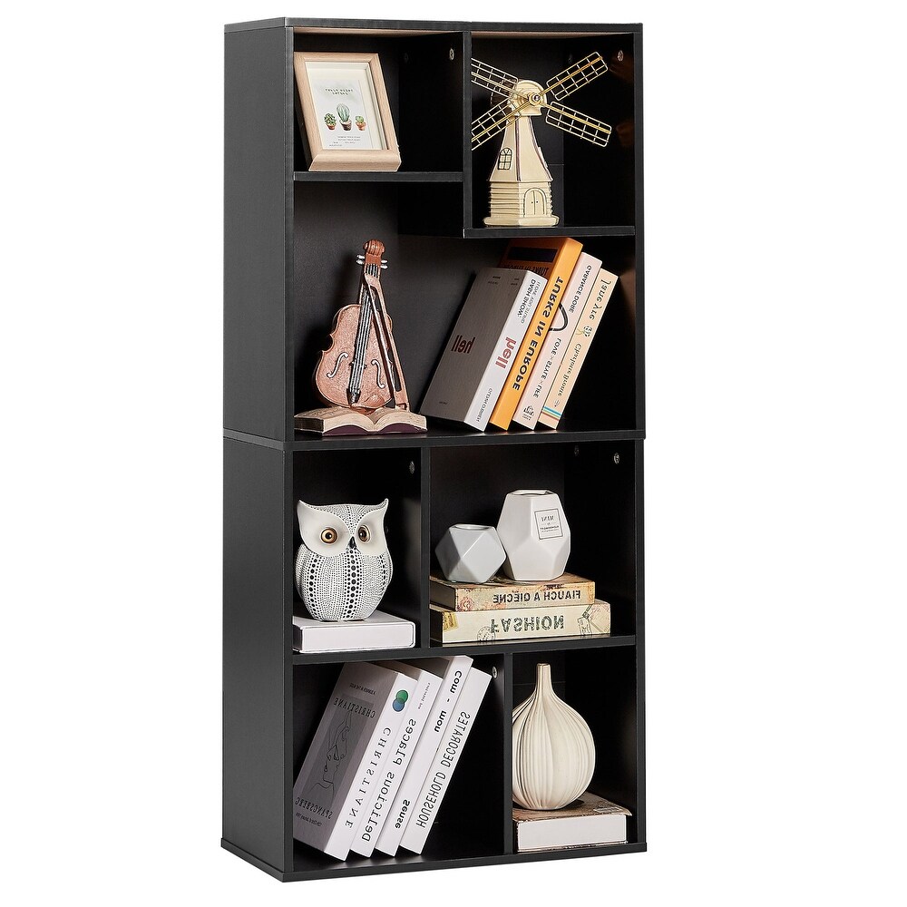 VECELO  Widened Version  3 Tier Seven Open Cube Wooden Bookcase Organizer  Bookshelf / Book Storage