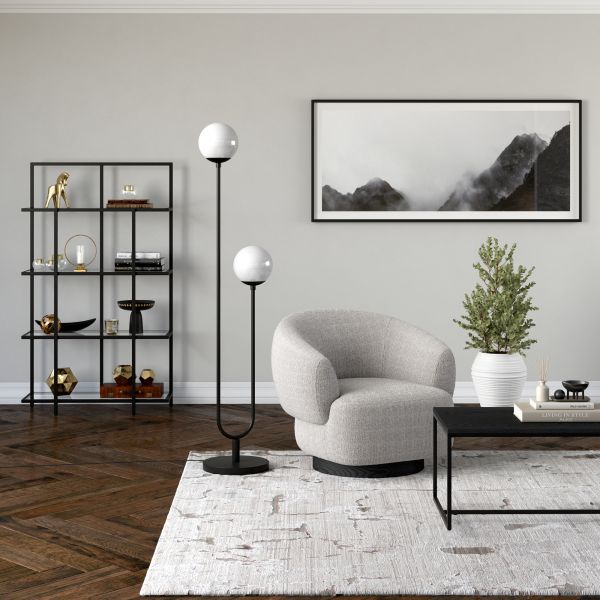 Dufrene 2-Light Floor Lamp with Glass Shades in Blackened Bronze/White Milk