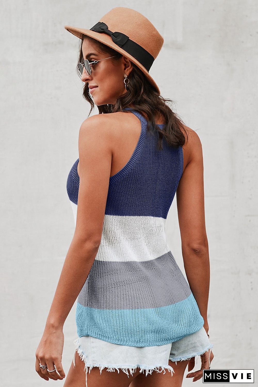 Color Block Striped Knit Tank Top