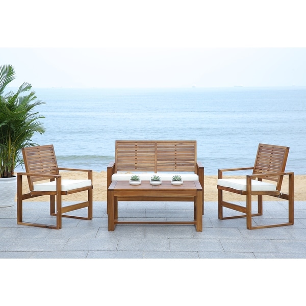 SAFAVIEH Outdoor Living Cushioned Brown Acacia Wood 4piece Patio Set