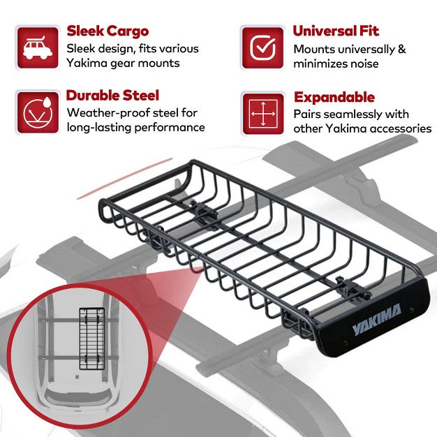 Yakima Skinnywarrior Long And Narrow Heavy Duty Steel Cargo Basket Roof Rack With Universal Mounting Hardware For Yakima Streamline Crossbars Black