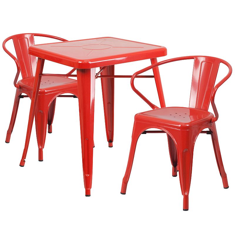 Flash Furniture Commercial Grade 23.75 Square Metal Indoor-Outdoor Table and Arm Chairs 3-Piece Set