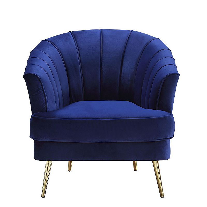 Chair with Vertical Channel Tufting and Sloped Arms， Navy Blue