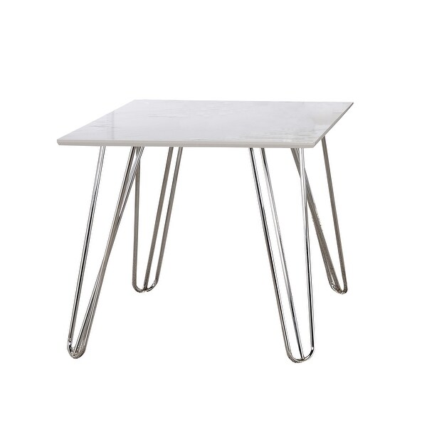 Anabel White and Chrome Hairpin Leg Square End Table