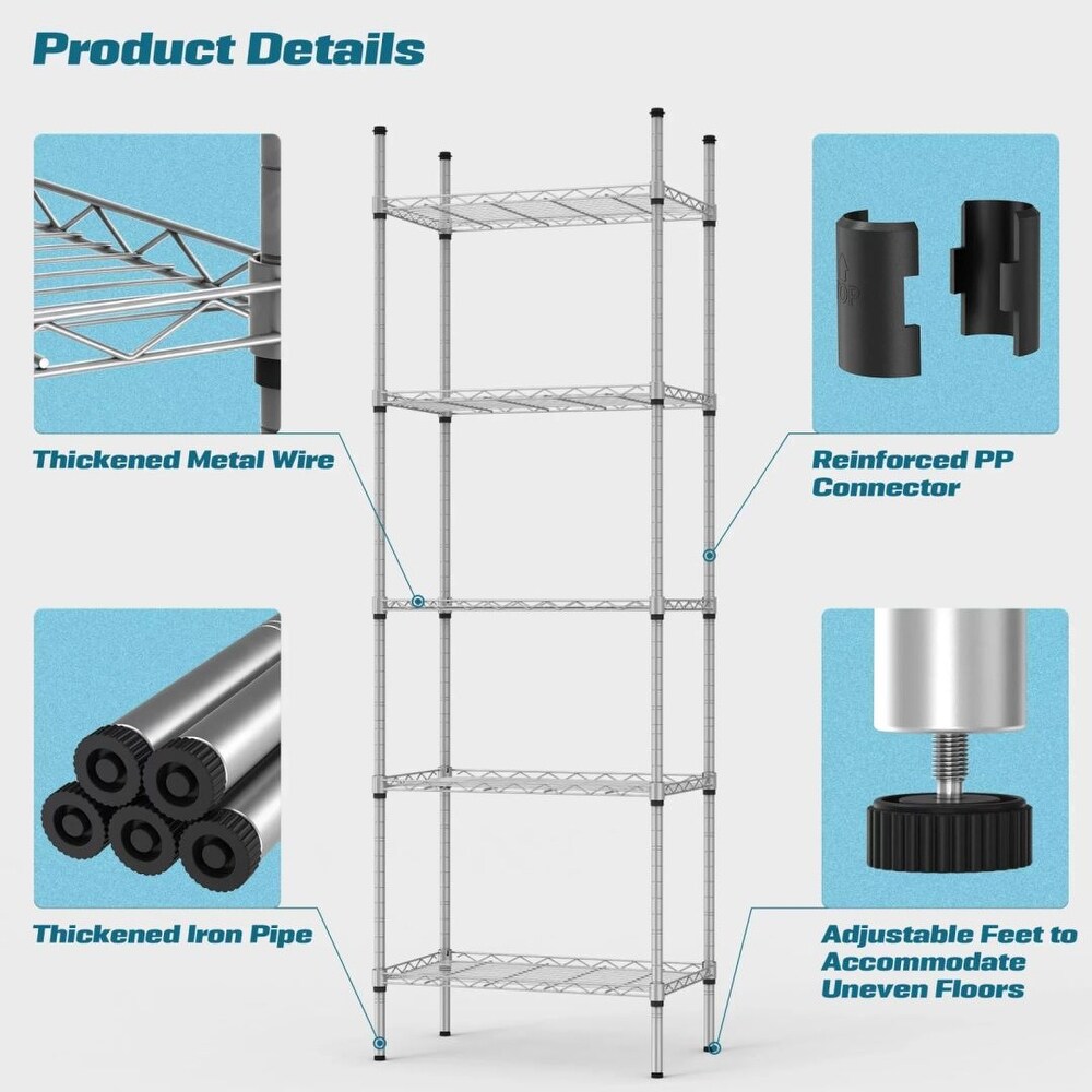 5 Tier Heavy Duty Adjustable Wire Shelving