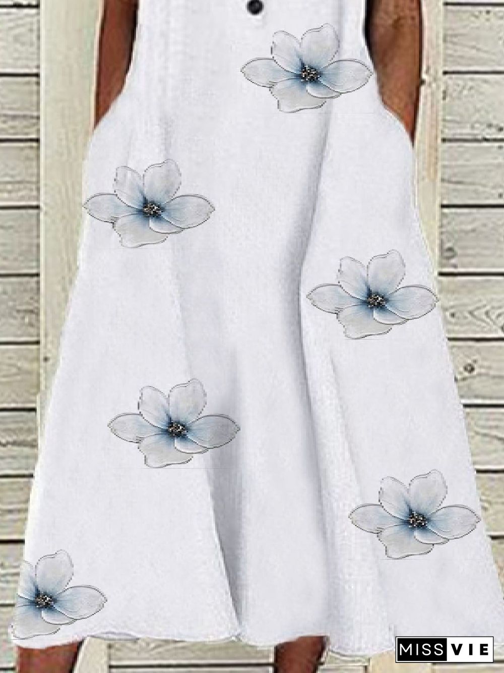 Casual V neck Floral Loosen Short sleeve Woven Dresses