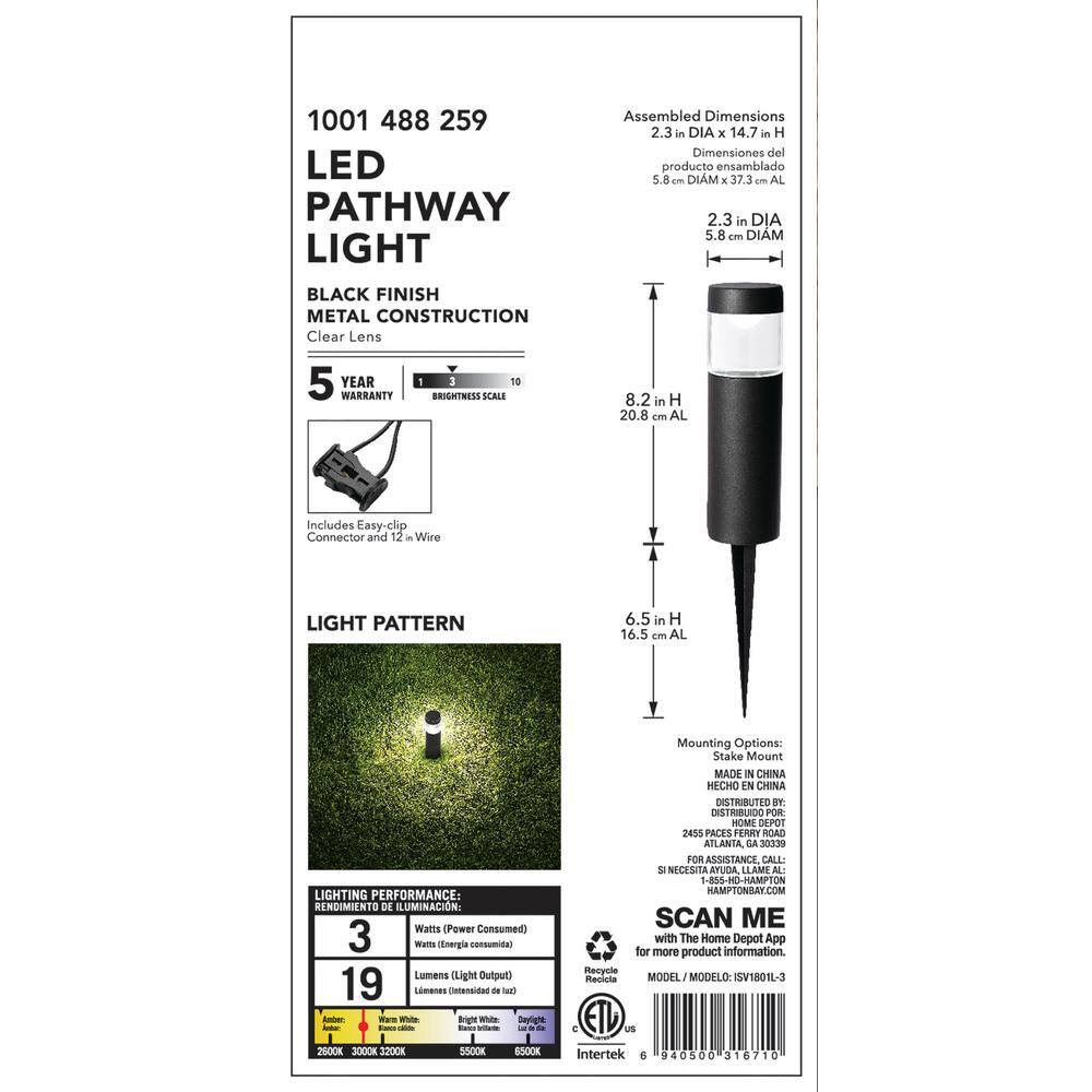 Hampton Bay Helena Low-Voltage 10-Watt Equivalent Black Outdoor Integrated LED Round Landscape Path Bollard Light ISV1801L-3