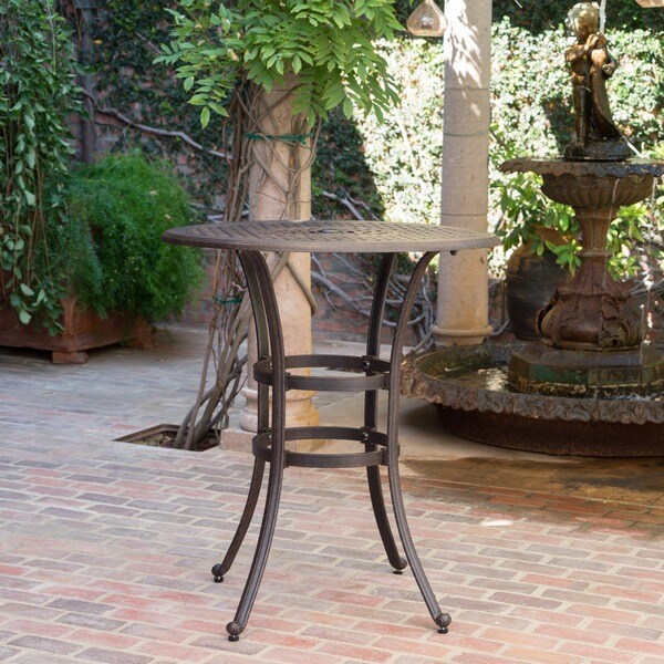 Alfresco Outdoor 37inch Cast Aluminum Round Bar Table with Umbrella Hole by Christopher Knight Home